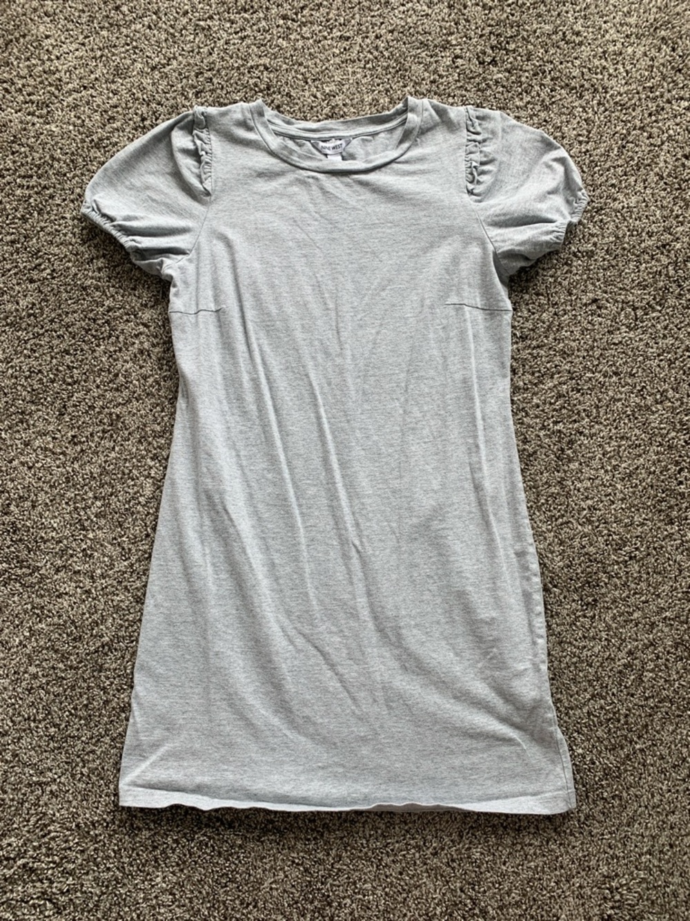 Nine West Light Gray Ruffle Sleeve T-Shirt Dress
